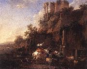 BERCHEM, Nicolaes Rocky Landscape with Antique Ruins oil on canvas